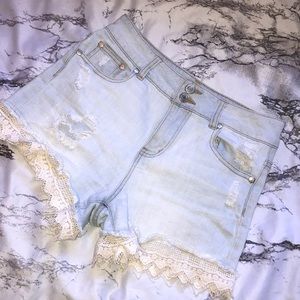 High Waisted Lace Denim Shorts